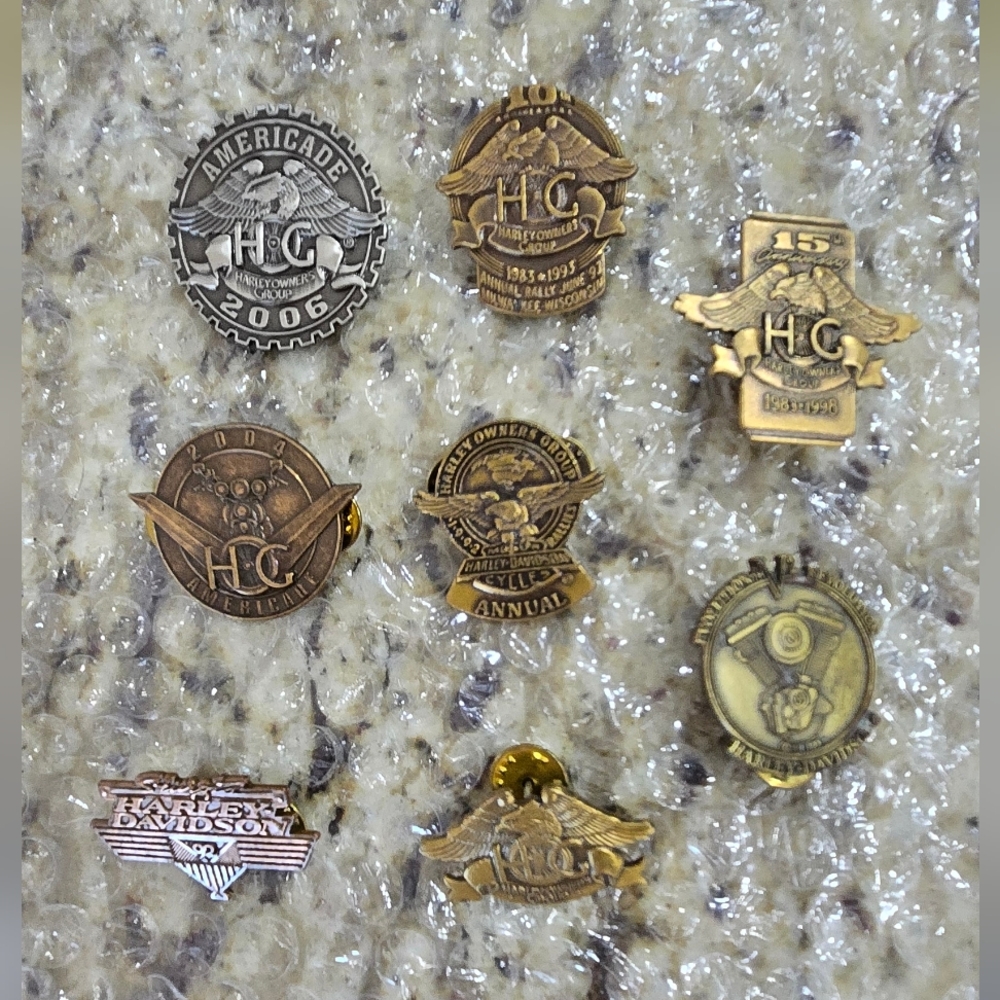 Lot of 8 Harley Davidson Pins Vintage 80s 90s Bundle Owners Group Collectibles